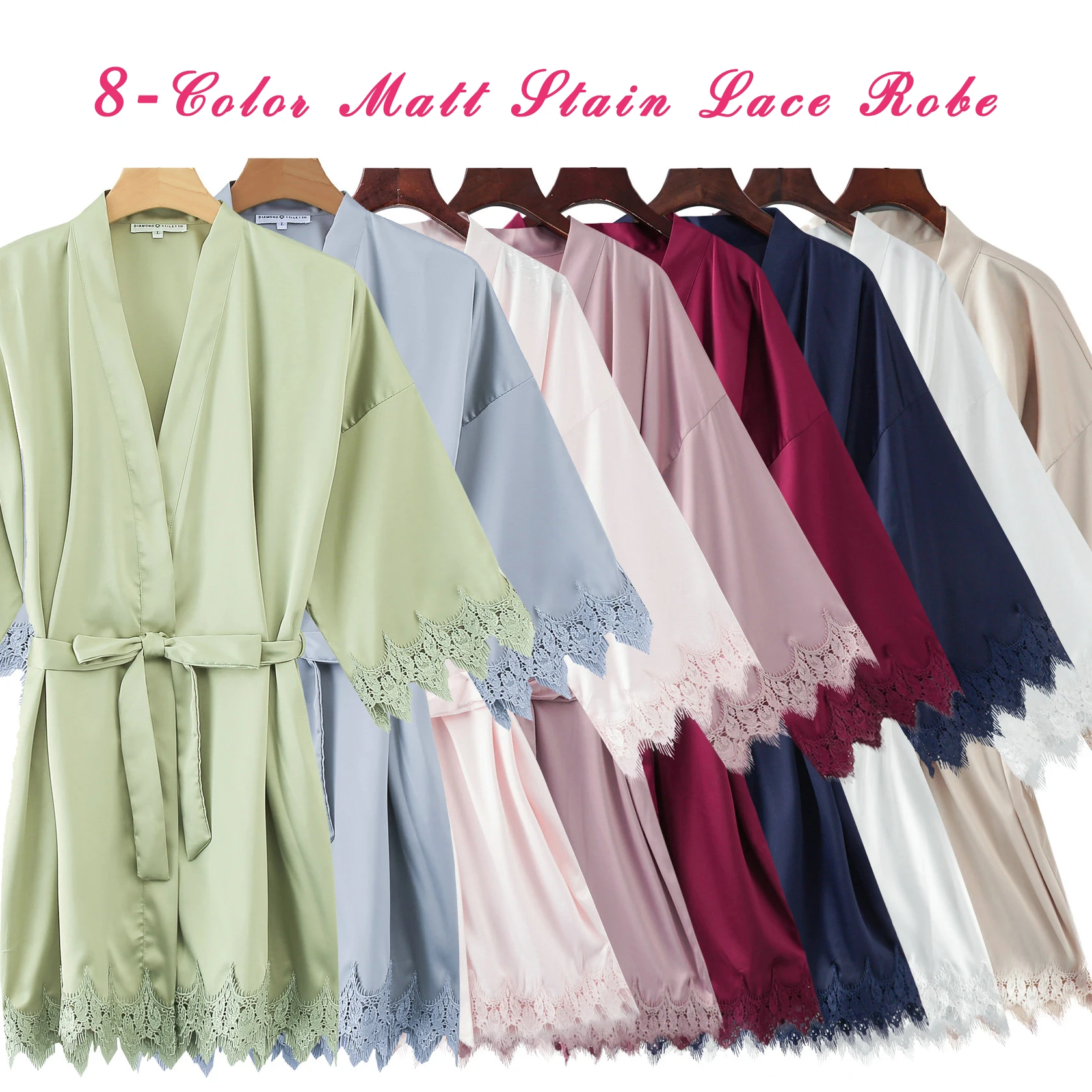 Bridal Robes Matt Satin Lace Robe Kimono Wedding Robe Bride Bridesmaid Robes Plus Size Women Sleepwear Bathrobe
