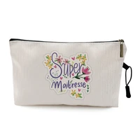merci maitresse atsem french print pencil case school stationery storage bags travel makeup wash pouch best gifts