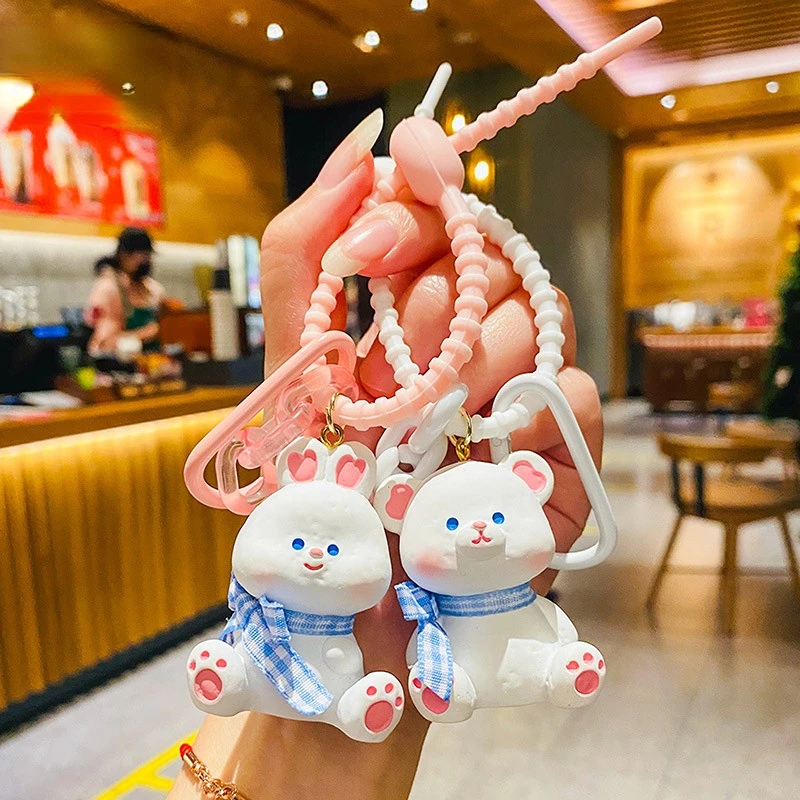

Cute Heart Ear Bear Rabbit Doll Keychain Lovely White Sheep Duck Animal Keyring Student Women Kids Bag keyfob Trinket Party Gift