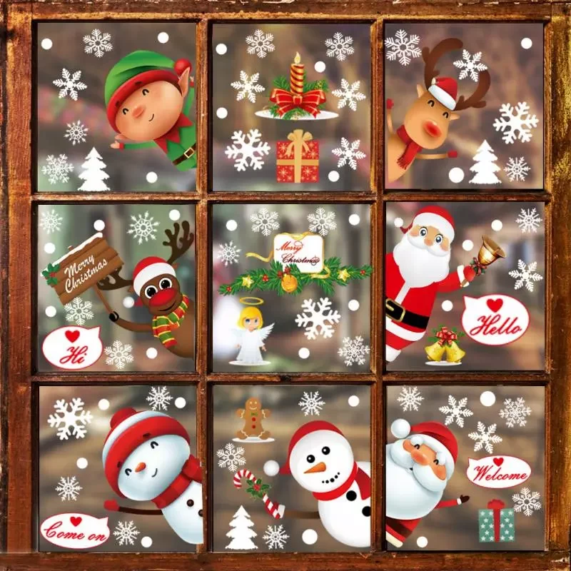 

2022 New 9 Sheets Christmas Window Wall Stickers Household Christmas Window Decorations Xmas Holiday Santa Window Decals Clings