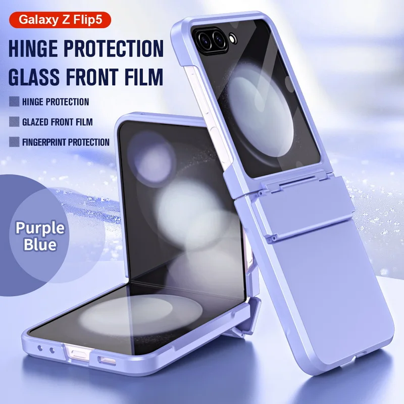 

For Samsung Galaxy Z Flip5 Luxury Hinge Folding Phone Case With Tempered Film Shockproof Hard Slim Cover For Samsung Z Flip 5