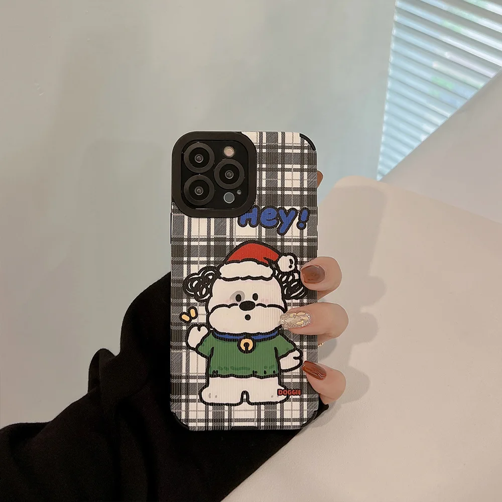 Cute Cartoon Plaid Christmas Dog Phone Case For iphone 14 13 12 11 Pro Max X XR XSMAX 7 8 Plus SE TPU Case Cover New Products