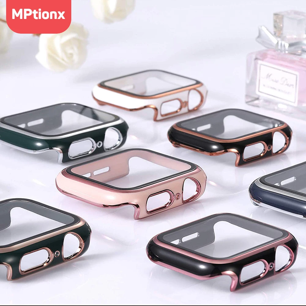 Glass+Cover for Apple Watch Case 45mm 41mm 44mm 40mm 42mm 38mm Bumper Protective Screen Protector for iwatch 7 SE 6 5 4 3 2 1