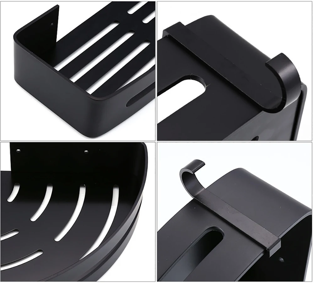 wall corner shelf organizer black aluminum shower rack shampoo holder kitchen hanger bathroom accessories free global shipping