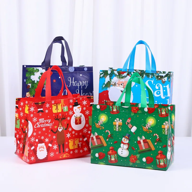 

Рождественская Подарочная сумка, Нетканая ламинированная сумка ручной работы, снеговик, Санта-Клаус, лось, подарочная упаковочная сумка, ка...