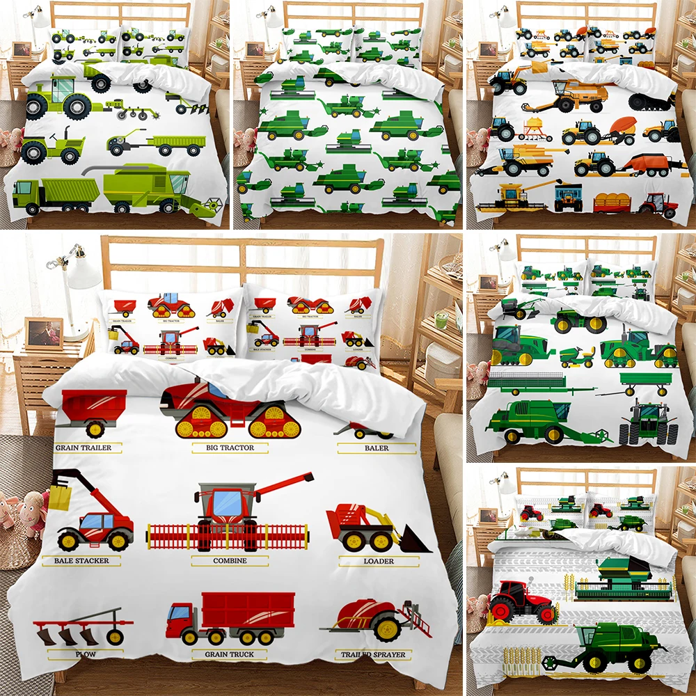 

3D Cartoon Car Print Duvet Cover Excavator Tractor Bedding Set Kids Quilt/Comforter Cover 2/3pcs Twin Queen King Size Bedclothes