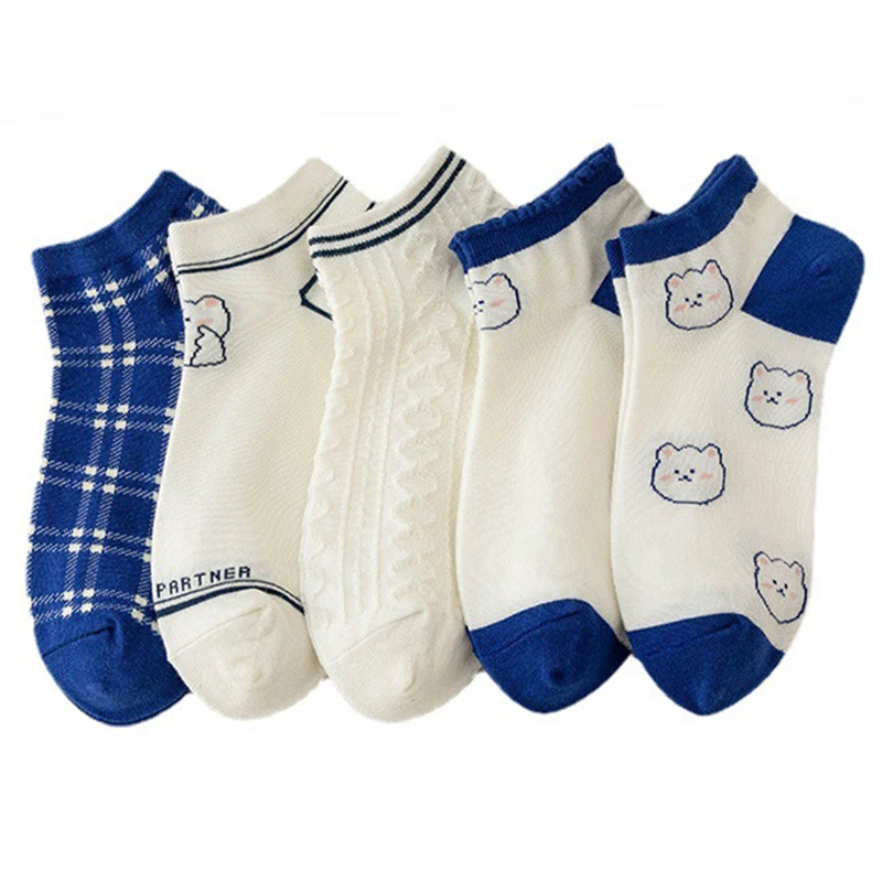10 Pair Animal Print Low Tube Socks Women Summer Short Shallow Mouth Cotton Socks Set Cute Cartoon Breathable Foot Kawaii Socken