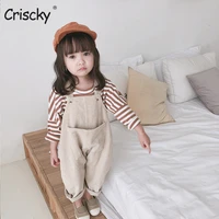 criscky 2022 spring korean style baby girls corduroy loose overalls cute kids casual all match suspender trousers bib pants