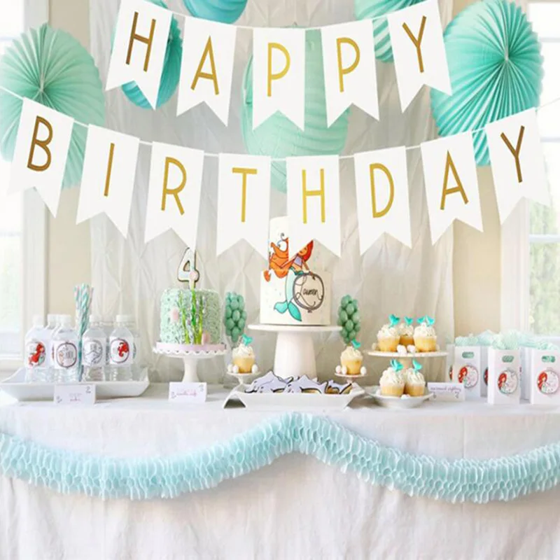 

Happy Birthday Banner Bunting paper Birthday Party Hanging Garland Banner Baby Shower Decoration