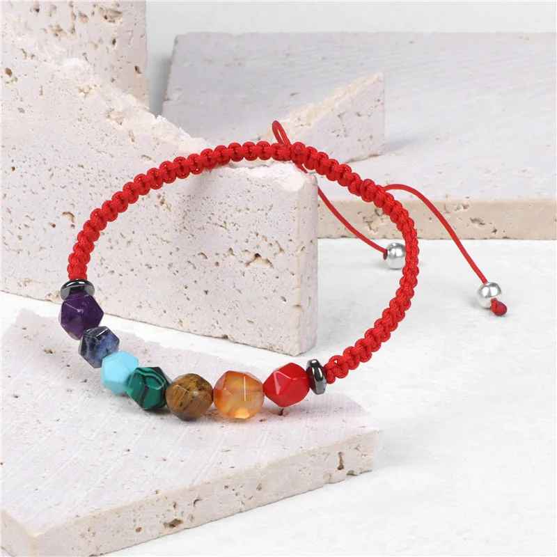 

Браслеты из 7 чакр с натуральным камнем для женщин и мужчин, ограненные, 8 мм, регулируемые плетеные браслеты, ювелирные изделия для йоги