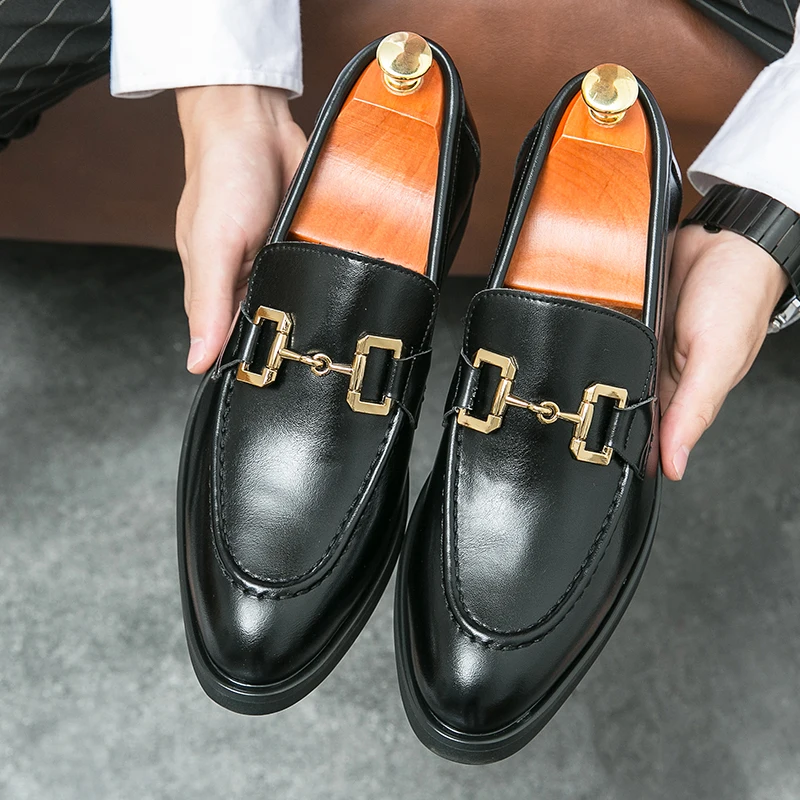 

Black Loafers Men Brown Round Toe Slip-On Spring/Autumn Business Formal Mens Shoes Size 38-46 Free Shiping