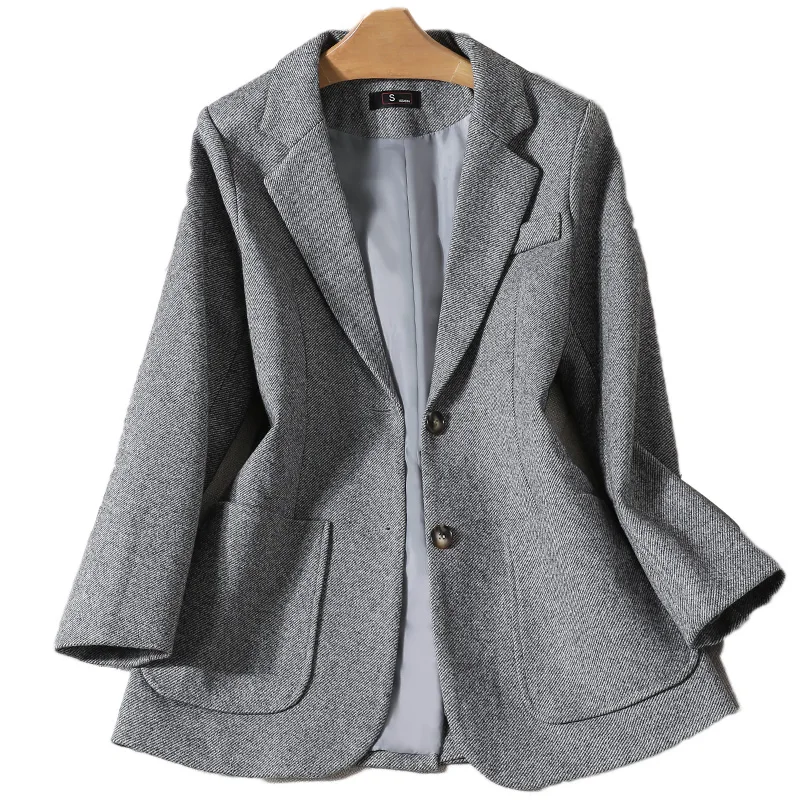 Black blue plaid 2022 tweed new small suit jacket women's spring woolen short version slim Korean double row buckle autumn