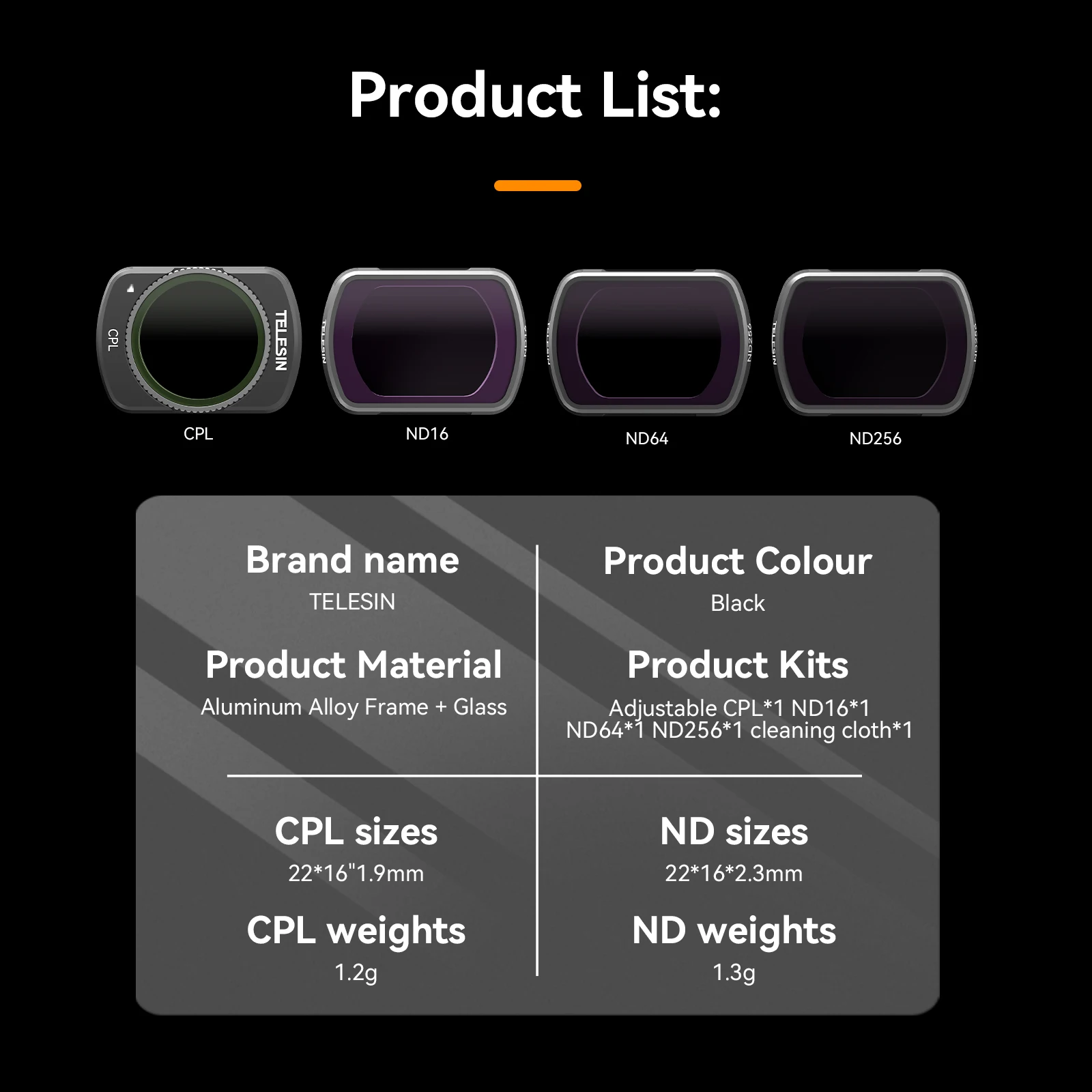 Набор фильтров TELESIN CPL ND16 ND64 ND256 для объектива DJI Pocket3 ND