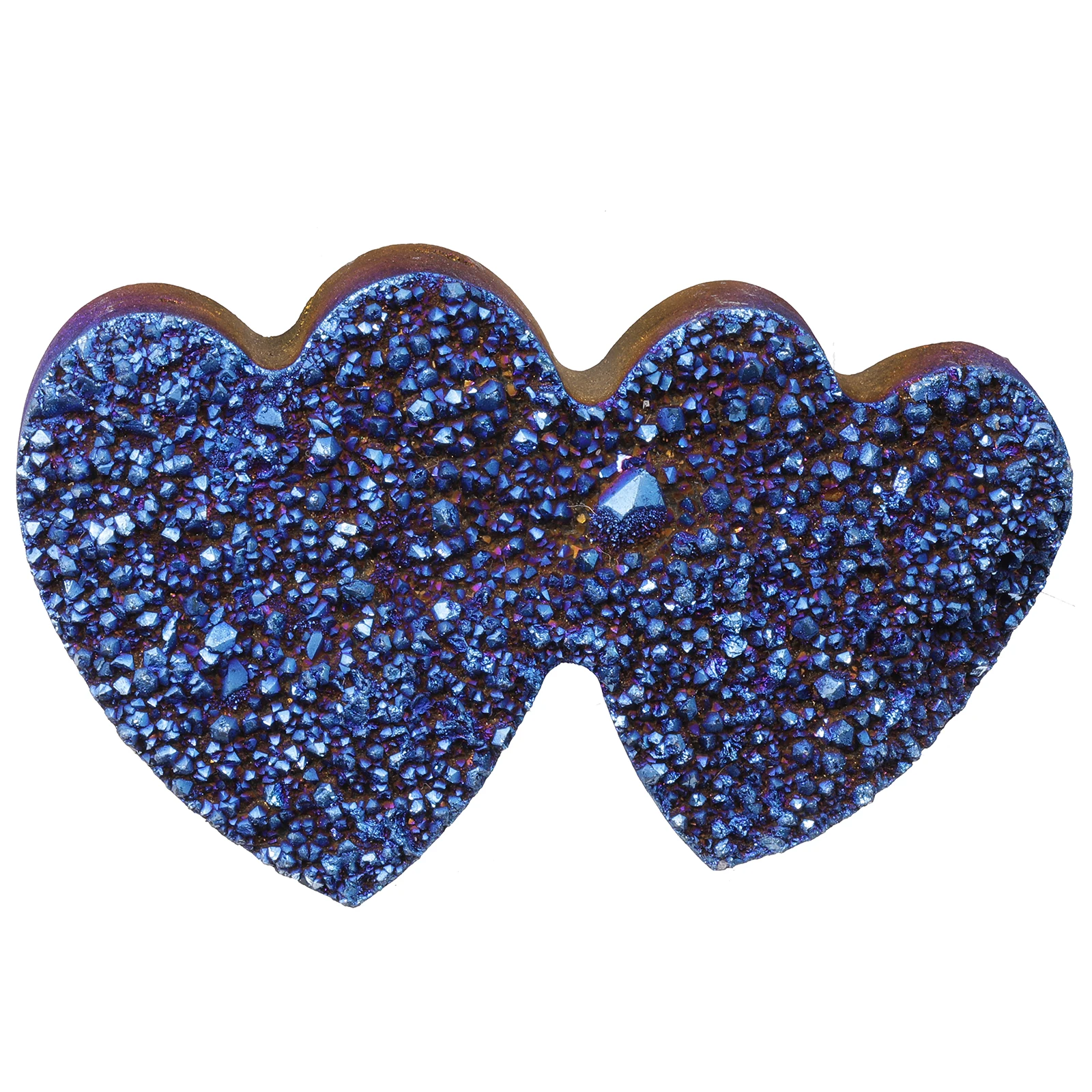 TUMBEELLUWA Double Love Heart Aura Crystal Cluster Electroplating Titanium Coating Rock Quartz Cluster Ornaments Room Decor