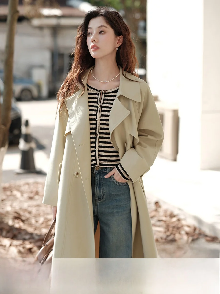 Mu Yi двубортный повседневный плащ женский осень 2024 новая маленькая ленивая