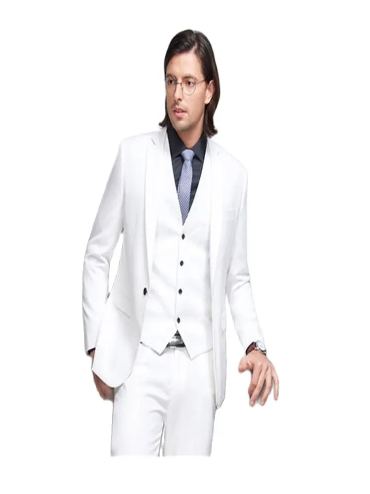 

Custom Made Men's Suits White High Quality Slim Fit Formal Blazer 3 Pieces Wedding Suits For Men Jacket+Pant+Vest
