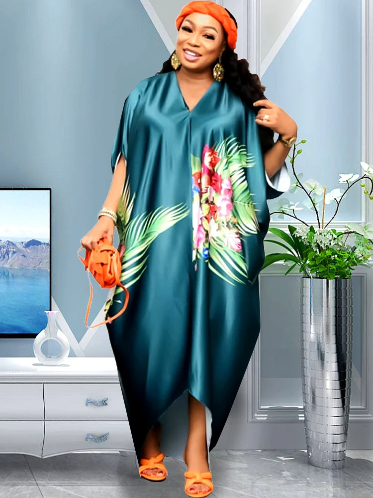 

Plus Size African Dress for Women Muslim Boubou Robe 2022 Novelty Maxi Clothes Kanga Clothing Dubai V-neck Fashion Short Sleeve