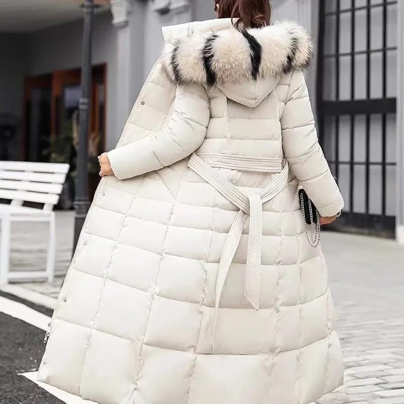 New Women Autumn Winter Fashion Brown Black Warm Thick Down Coat Jacket Oversize Vintage Luxury Hooded Long Coats Parka