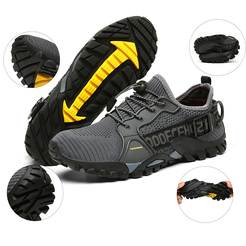 Men Hiking Shoes Breathable Anti Skidding Climbing Sneakers Elastic Slip on Comfortable Man Walking Shoes