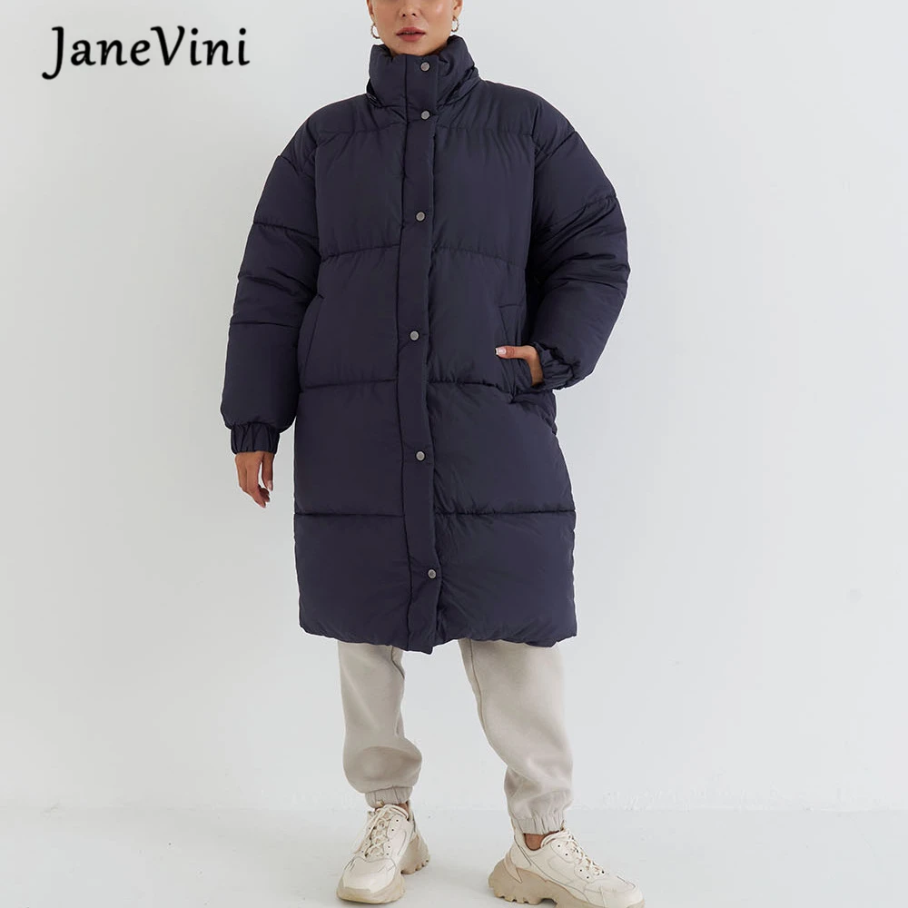 JaneVini New Down Jacket Women Mid-length Hooded Loose Jackets Winter Warm Thick Coats Ropa Mujer Invierno Nueva Tendencia 2023
