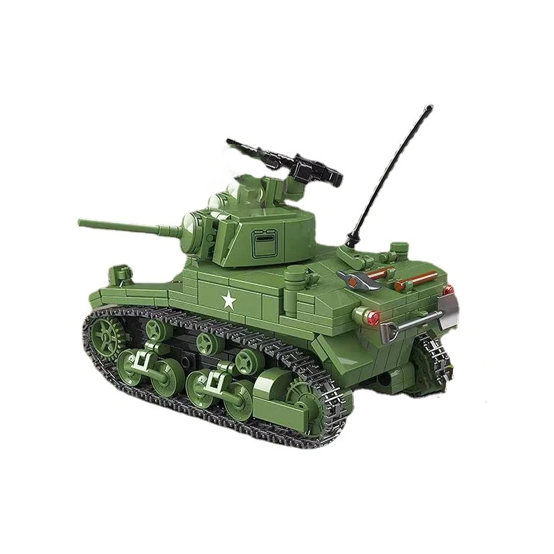 

Military Tank Building Blocks M3A1 Stuart Model Kit Set Army Weapon Bricks DIY Toy Gifts for Boy Kids