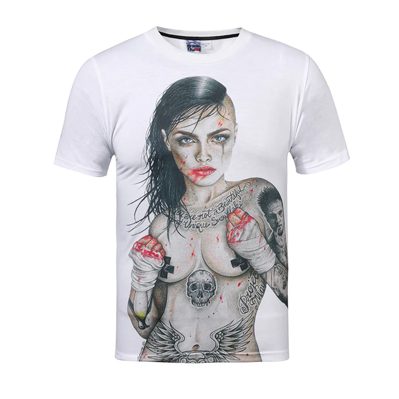 

2022 new 3d sexy tattoo women's T-shirt foreign trade explosion models muscle beach men and women digital printing character pat