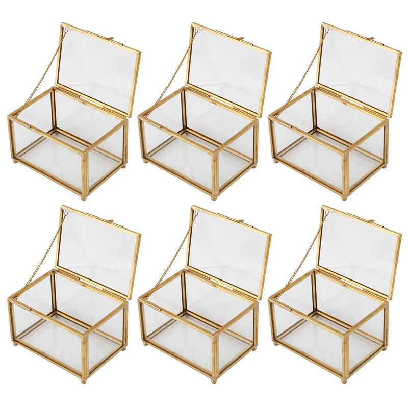 

6X Geometric Glass Style Jewelry Box Table Container For Displaying Jewelry Keepsakes Home Decoration