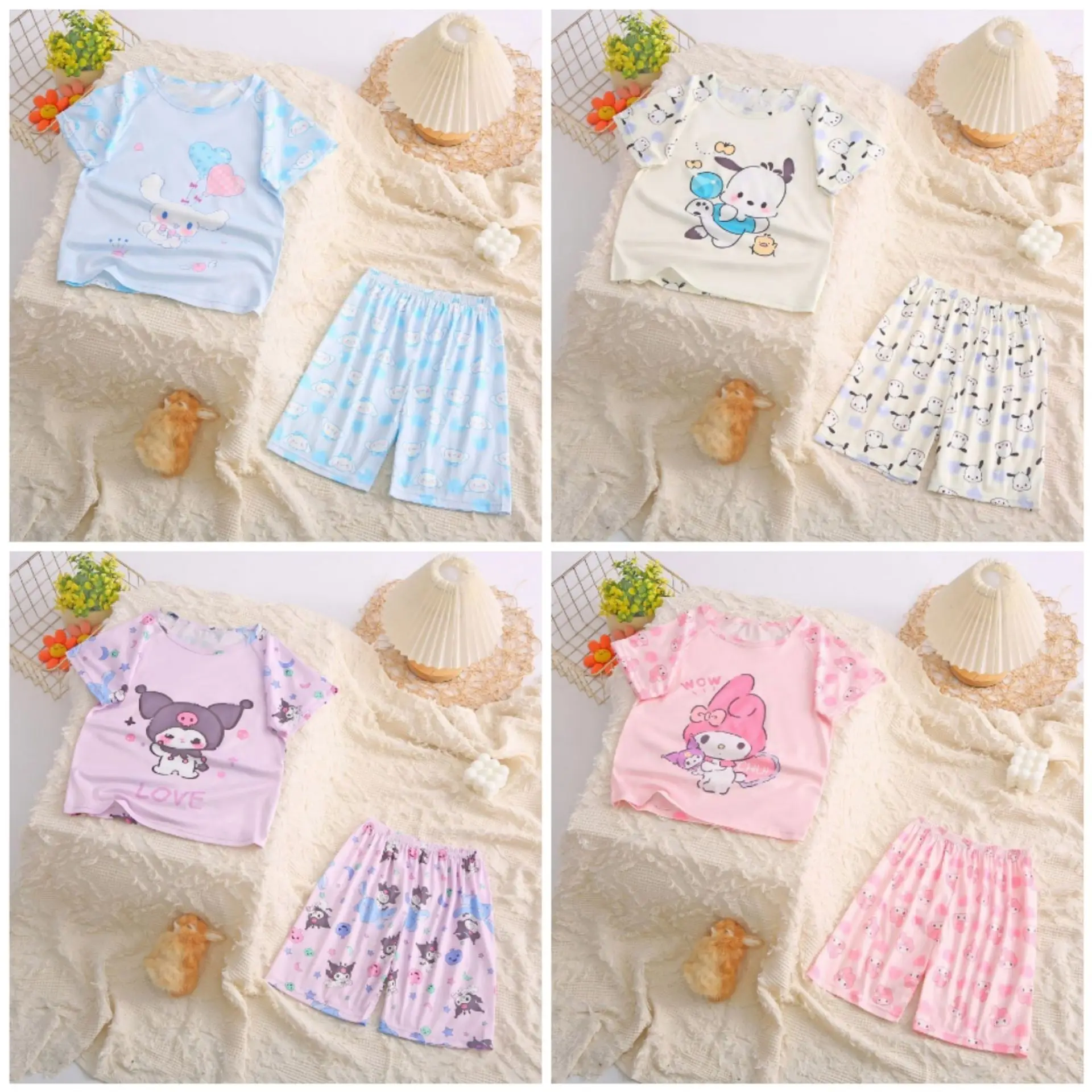 

Pretty Sanrio Melody Kuromi Cinnamoroll Children Pajamas Thin Two Piece Set Nightclothes Short Sleeved Shorts Kid Birthday Gift