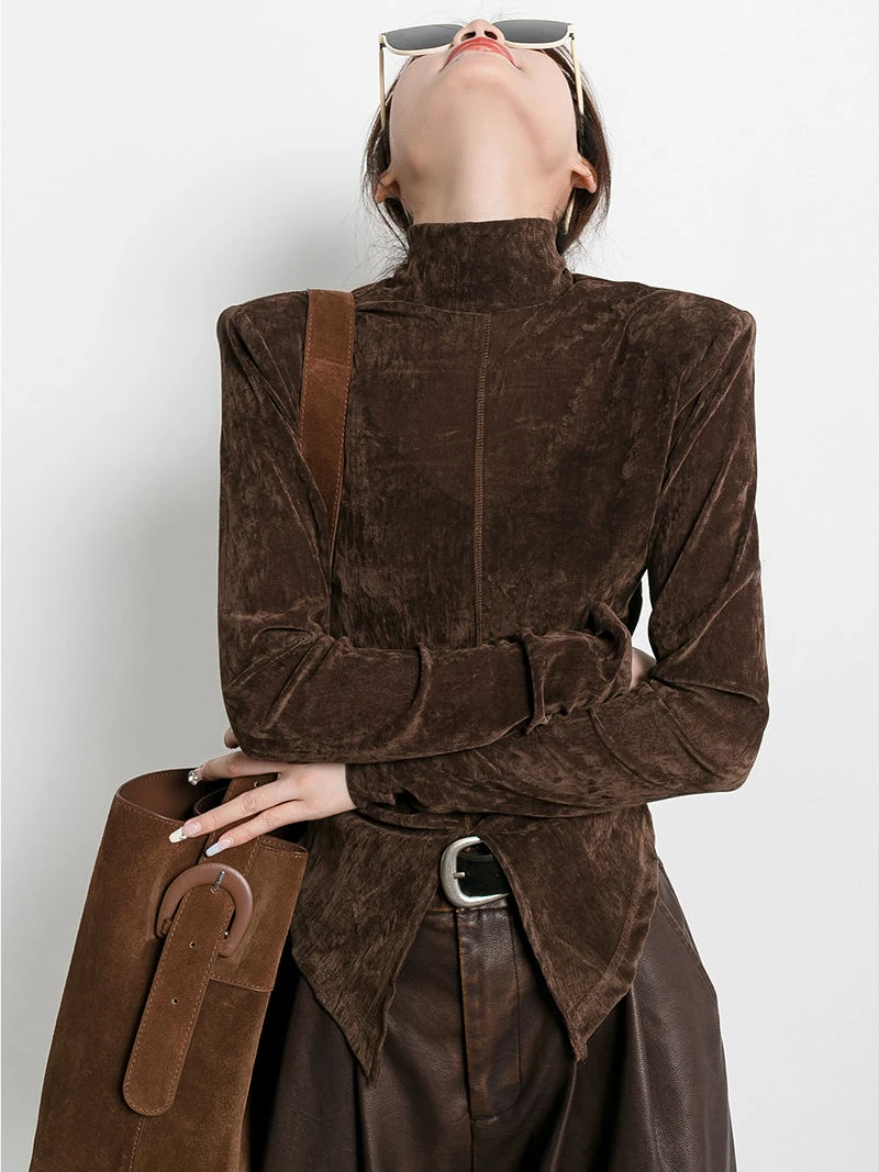 Женская флисовая футболка в ретро-стиле однотонная Приталенная с длинным