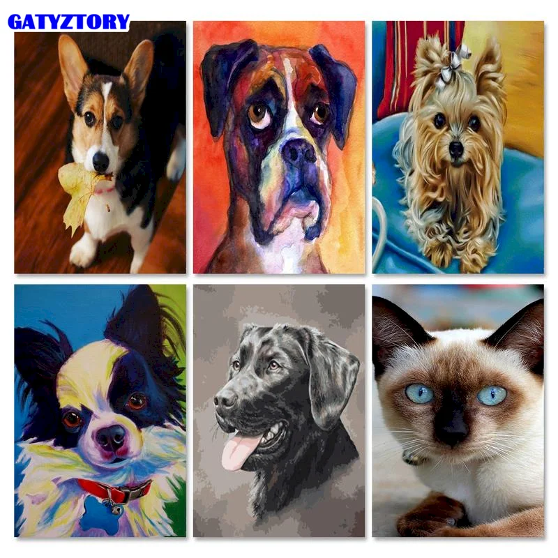 

GATYZTORY 5D Diamond Painting Animals Cross Stitch Diamond Embroidery Painting Dog Picture Rhinestones Mosaic Art Wall Decor