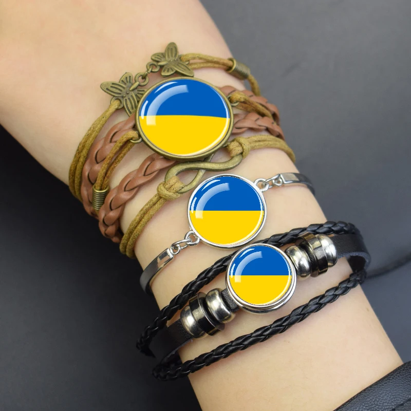 

Esspoc Ukraine Flag Bangles Bracelet Steampunk Black Leather Silver Color Metal Bracelets for Women Men Patriot Gift Jewelry