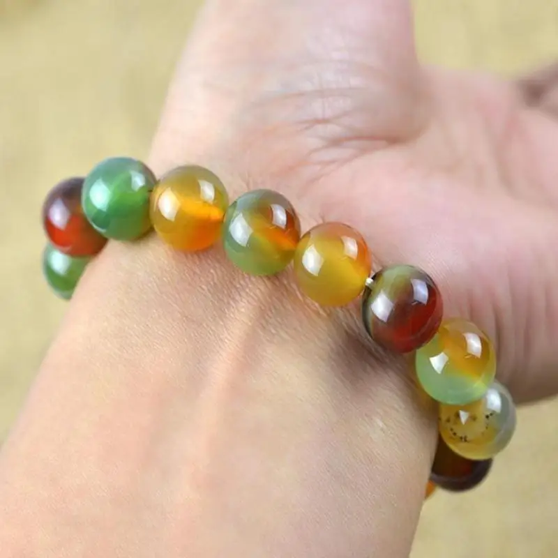 

Natural Colorful Bracelet Agate Round Bead Elastic Bracelet Men Women Fine Jewelry Accessories Colored Jade Bead Beaded Bangles
