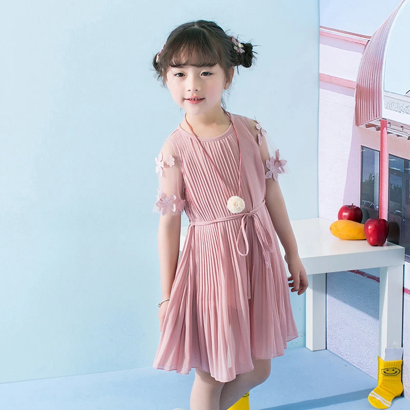 

Clearance!! Girls Chiffon Dress Kids Draped Dress Children Cool Comfortable Dress Baby Summer Pink Color Flowers Dress