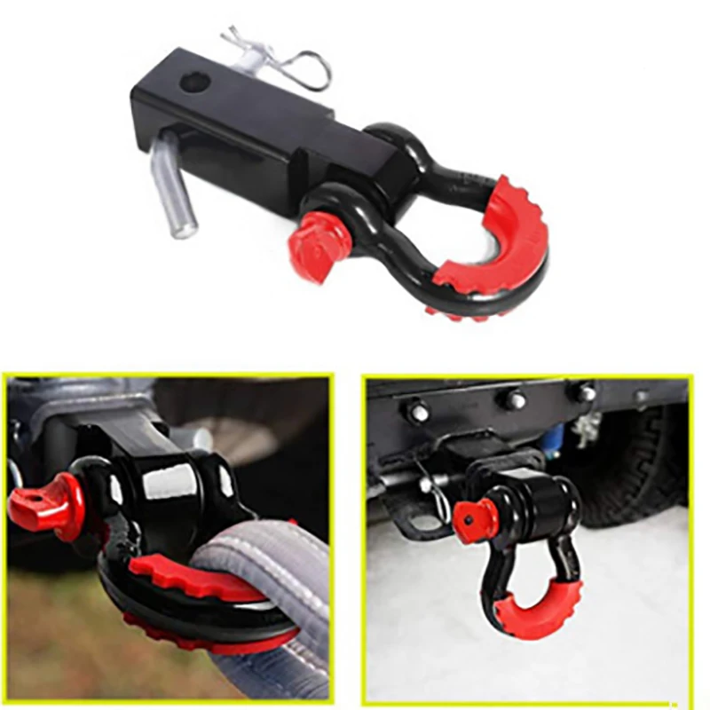 New Shackle Receiver Recovery Shackle Block Double Hole Powder Coat RED Hitch Receiver Block Includes Hitch Pin D-Ring For SUV