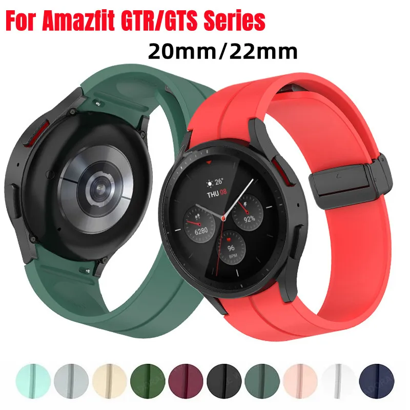 

Магнитный ремешок с пряжкой для Huami Amazfit GTR 4 GTR 3 Pro GTS 4 Mini GTS 3 20 мм 22 мм универсальный ремешок для часов силиконовый браслет