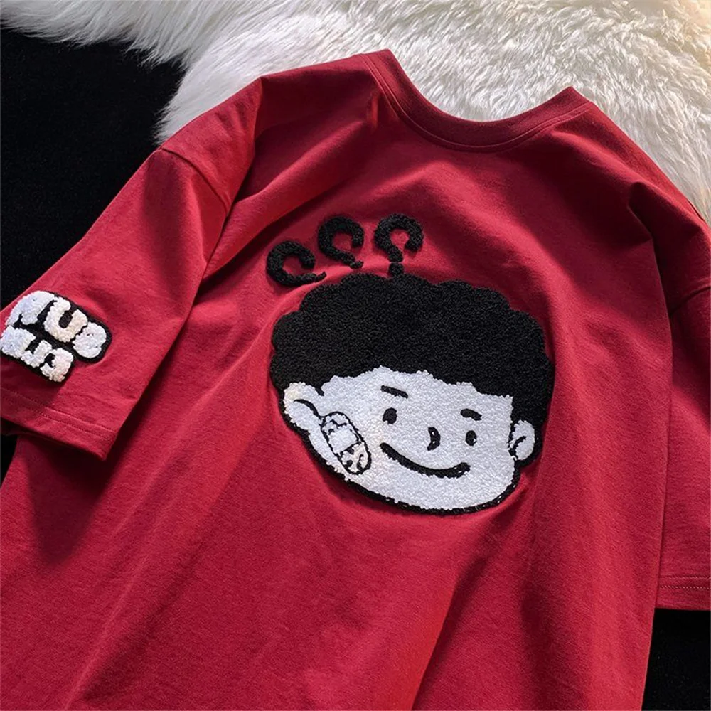 

Летняя уличная одежда, мужская футболка с милым принтом улыбающегося лица для мальчиков, свободная модная одежда с короткими рукавами, футб...