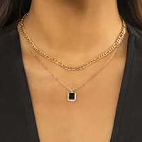 vintage black drop oil square pendant necklace womens multilayer fashion simple gold metal clavicle necklaces girls jewelry