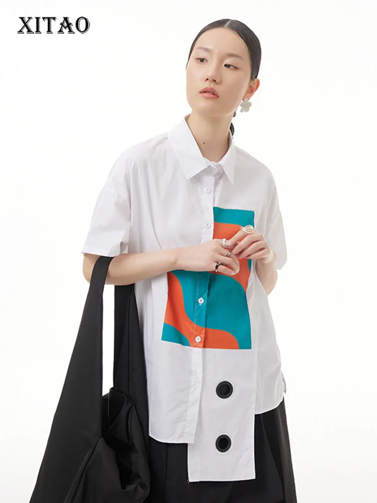 

XITAO Print Pattern Shirt Fashion Casual Turn-down Collar Simple Single-breasted All-match Minority Large Size Loose WLD7681