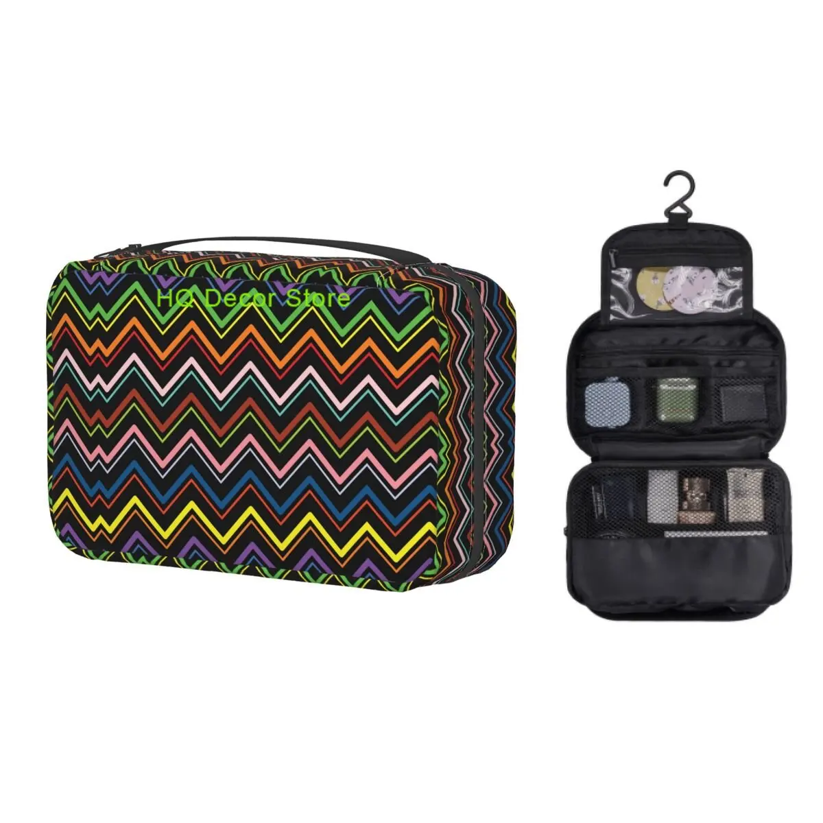 

Chevron Zigzag Pattern Makeup Bag Women Travel Cosmetic Organizer Kawaii Bohemian Zig Zag Pastel Hanging Storage Toiletry Bags