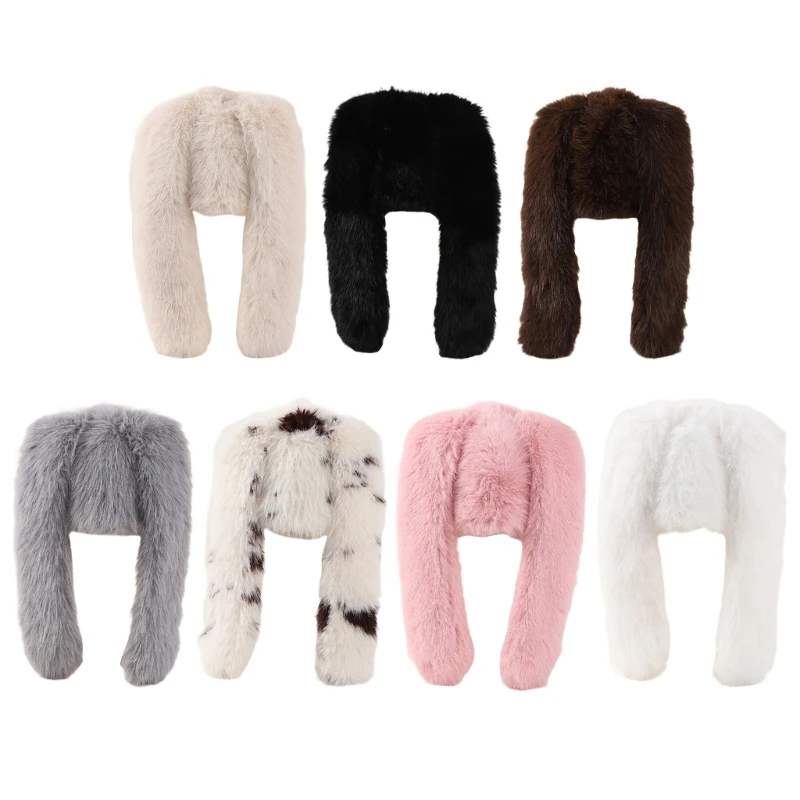 95AB Женская шляпа без полей с кроличьими ушками в стиле аниме пушистая плюшевая