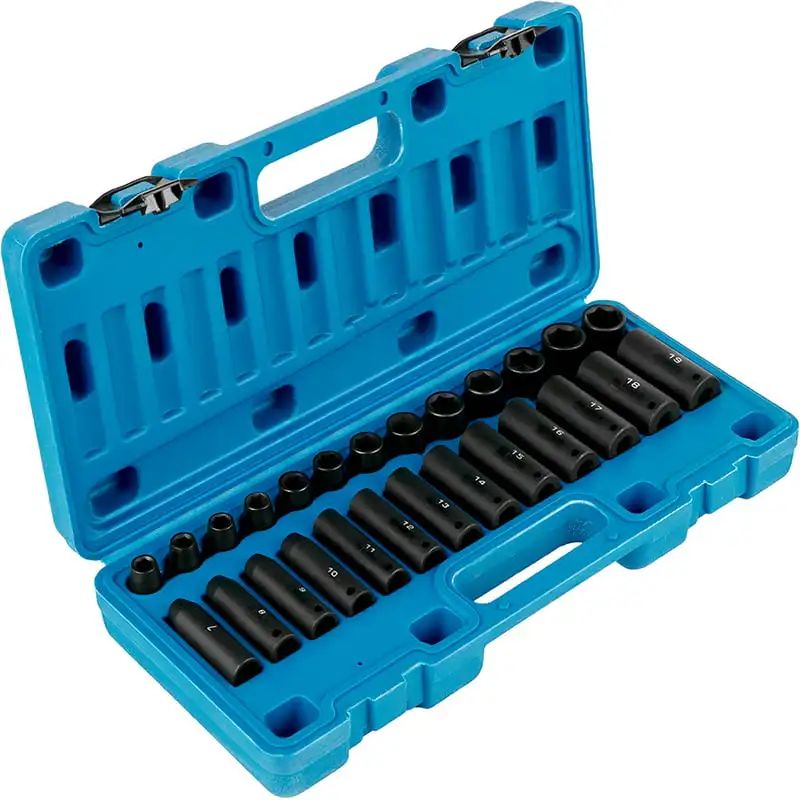 

Impact Socket Set 3/8 inches 26 Piece Impact Sockets, Deep / Standard Socket, 6-Point Sockets, Rugged Construction, Cr-V Socket