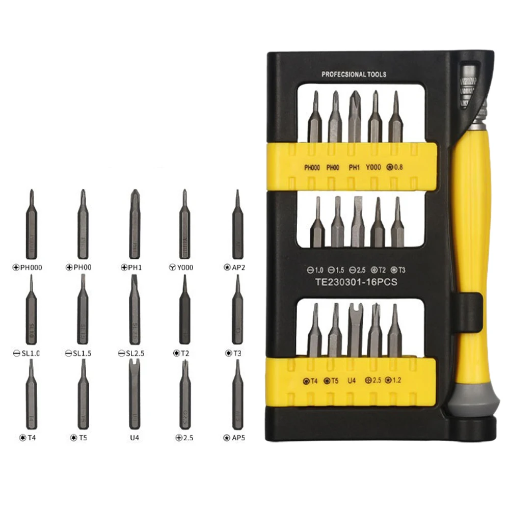 

16 In 1 Magnetic Precision Slotted Cross Screwdriver Bits Torx Star Screw Driver Repair For Phone Laptop Non-slip Hand Tool A50