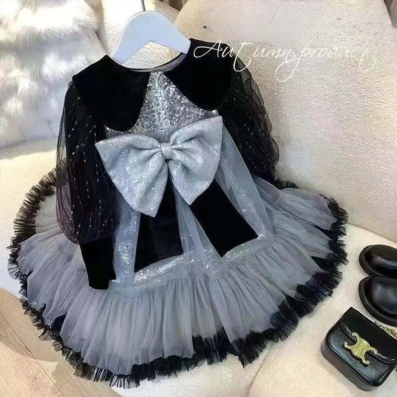 

Осеннее платье для девочек, детская одежда принцессы, детские платья с блестками вечерние бальное платье для вечеринки, дня рождения с боль...