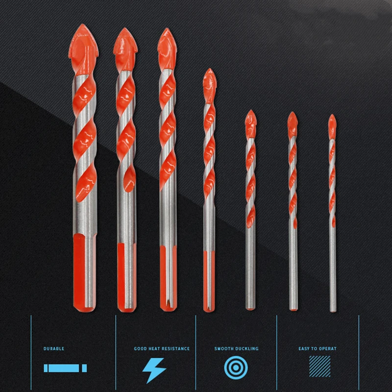 

5/7 Pcs Electric Tools Center Drill Hammer Concrete Ceramic Tile Metal Drill Bit Round Shank 6mm-12mm DIY Wall Hole Saw Drilling