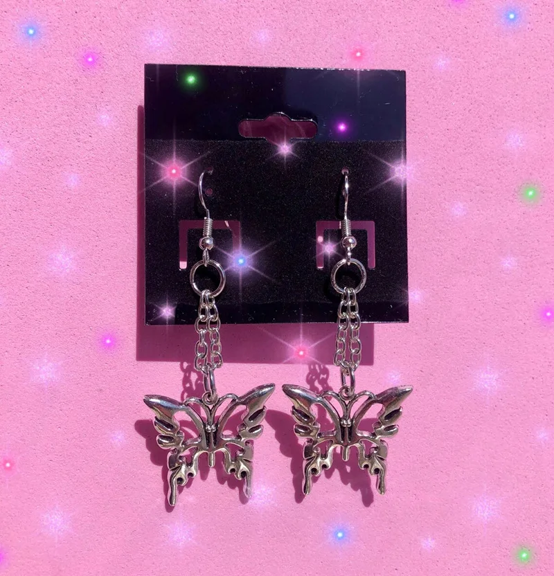 

Gothic Silver-plated Flying Butterfly Chain Earrings Dangling Earrings Wedding Party Holiday Gift For Men Women Daily Jewelry