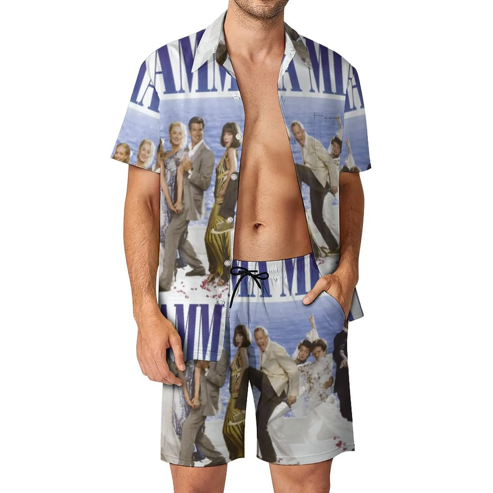 

Mamma Mia Cast Poster Men Sets Casual Shorts Vacation Shirt Set Summer Cool Graphic Suit Short Sleeve Oversized Clothing