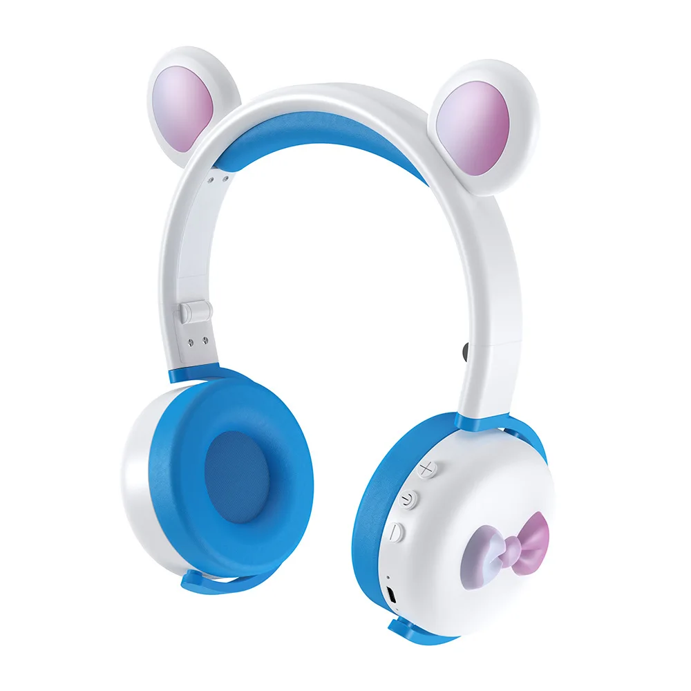

For Childrens Gifts Wireless Bluetooth-compatible Headset Cartoon Led Head-mount Headphones Cute Bear Ears Earphones