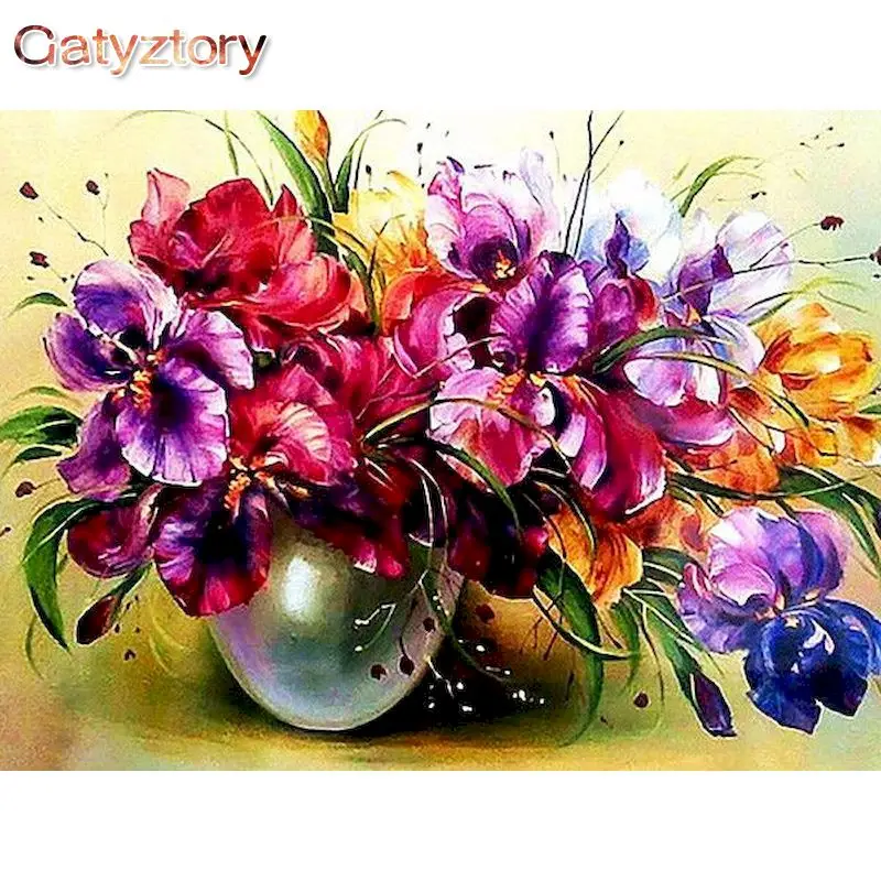 GATYZTORY Oil Paint By Numbers Purple Flowers Picture By Number Handmade 40x50cm Frame On Canvas Home Decoration Wall Art Photo  - buy with discount
