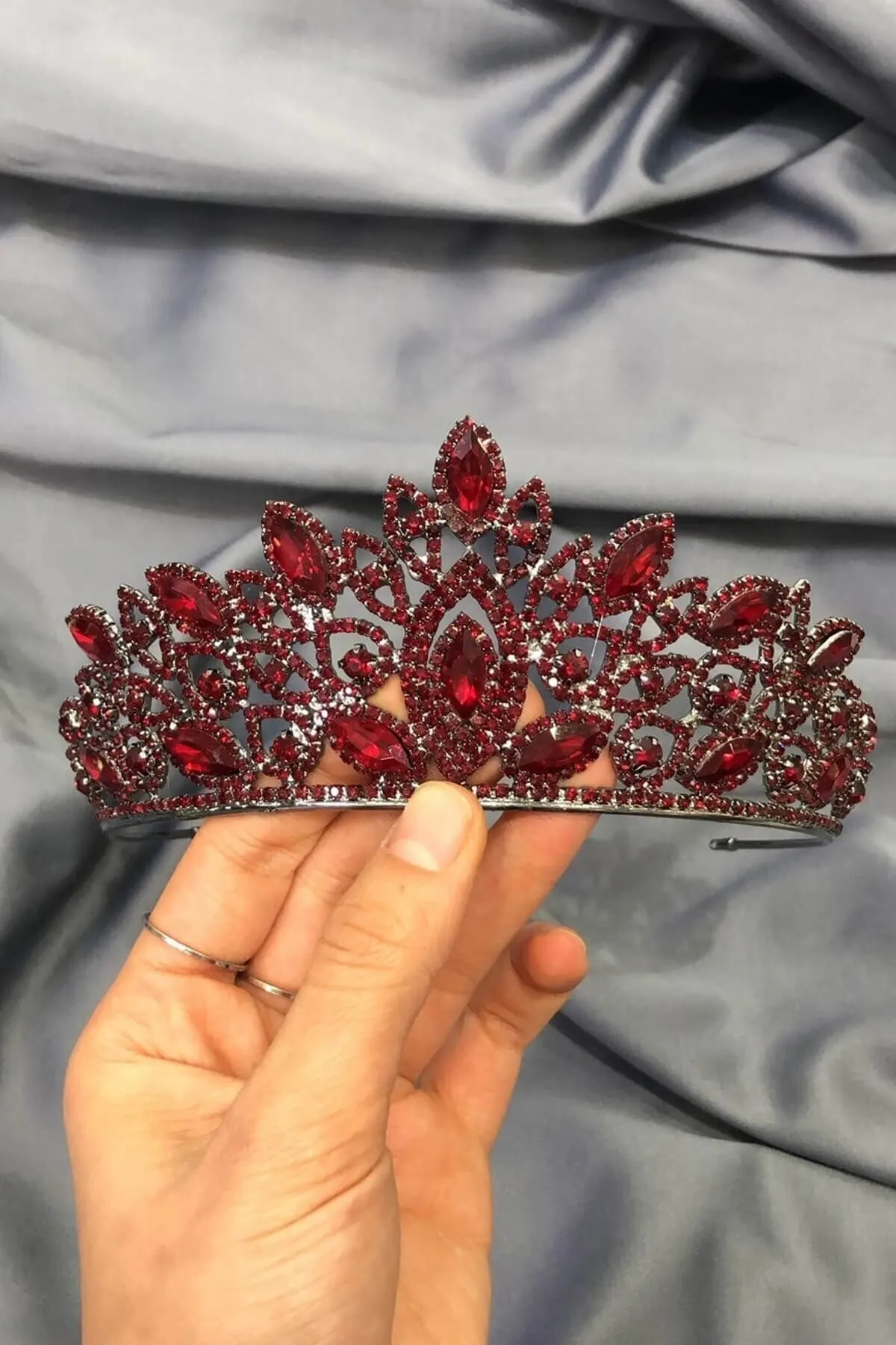 

Bridal Accessories Red Crystal Stone Bridal Crown Wedding Handmade For Bride And Bridesmaids