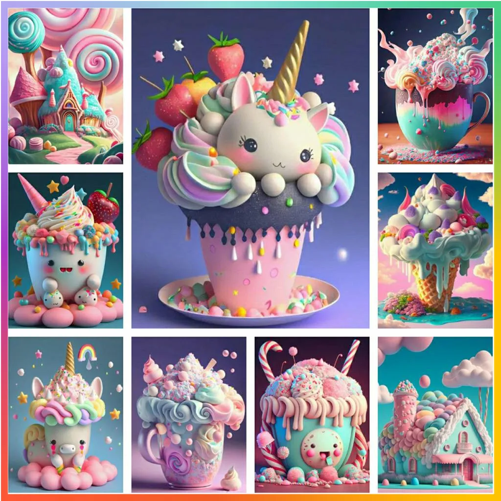 5D DIY Кристалл Мультфильм Мороженое Алмазная Живопись Полная Круглая Дрель